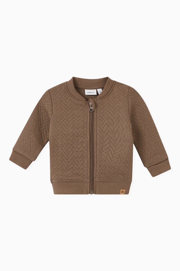 

Quilted Zipped Cardigan in Organic Cotton, Brown
