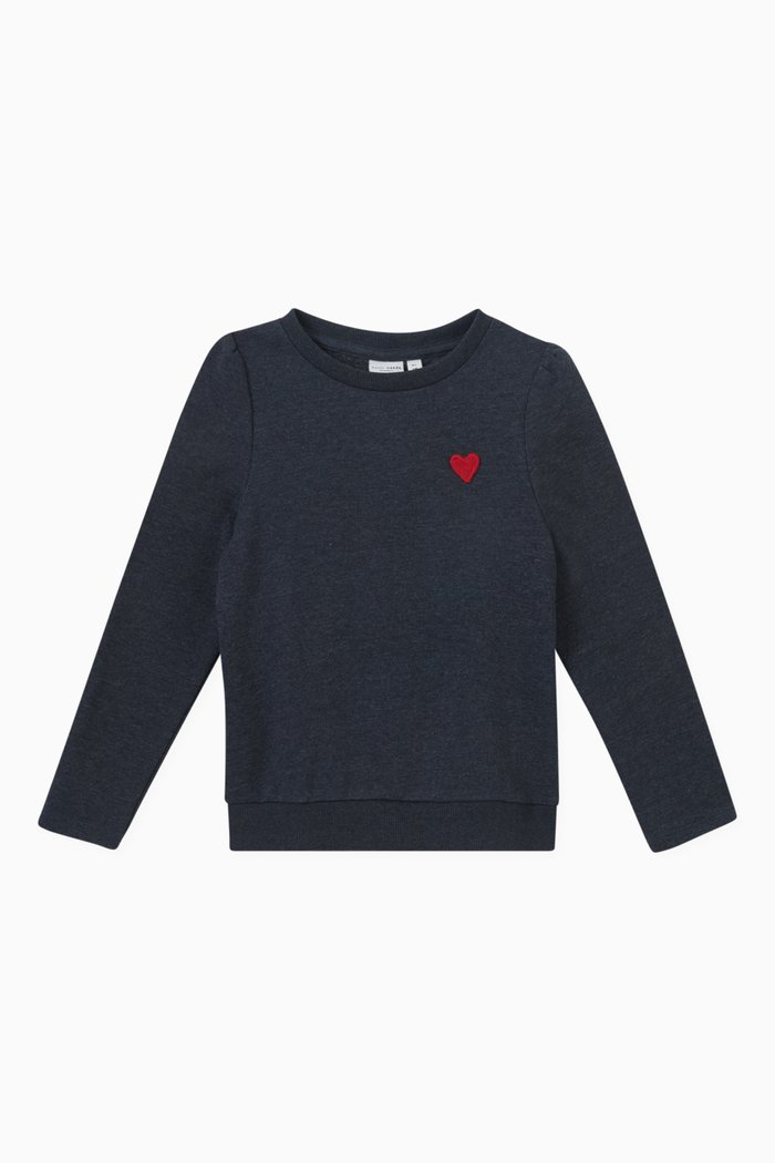 

Heart Embroidered Sweatshirt in Cotton Blend, Blue