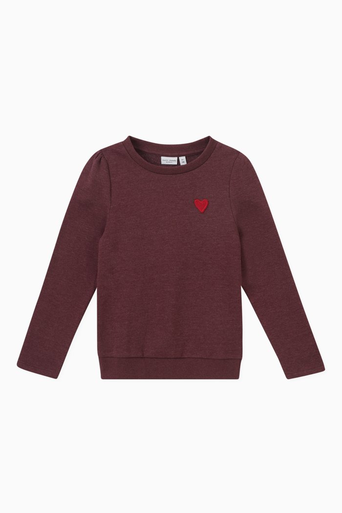Heart Embroidered Sweatshirt in Cotton Blend, Purple