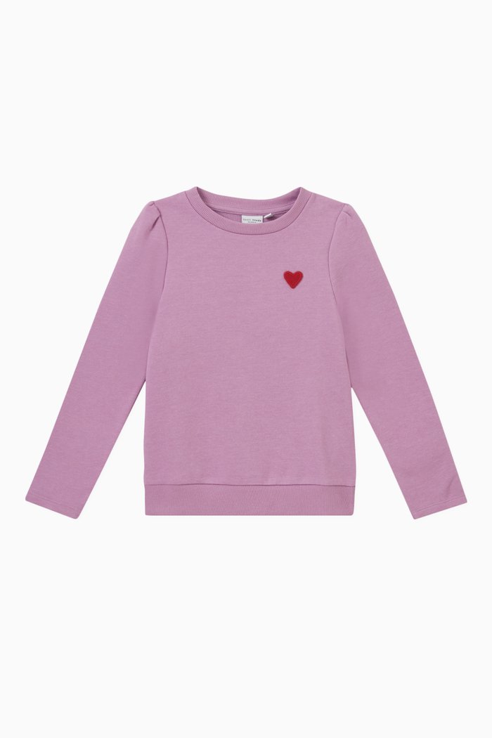 

Heart Embroidered Sweatshirt in Cotton Blend, Purple