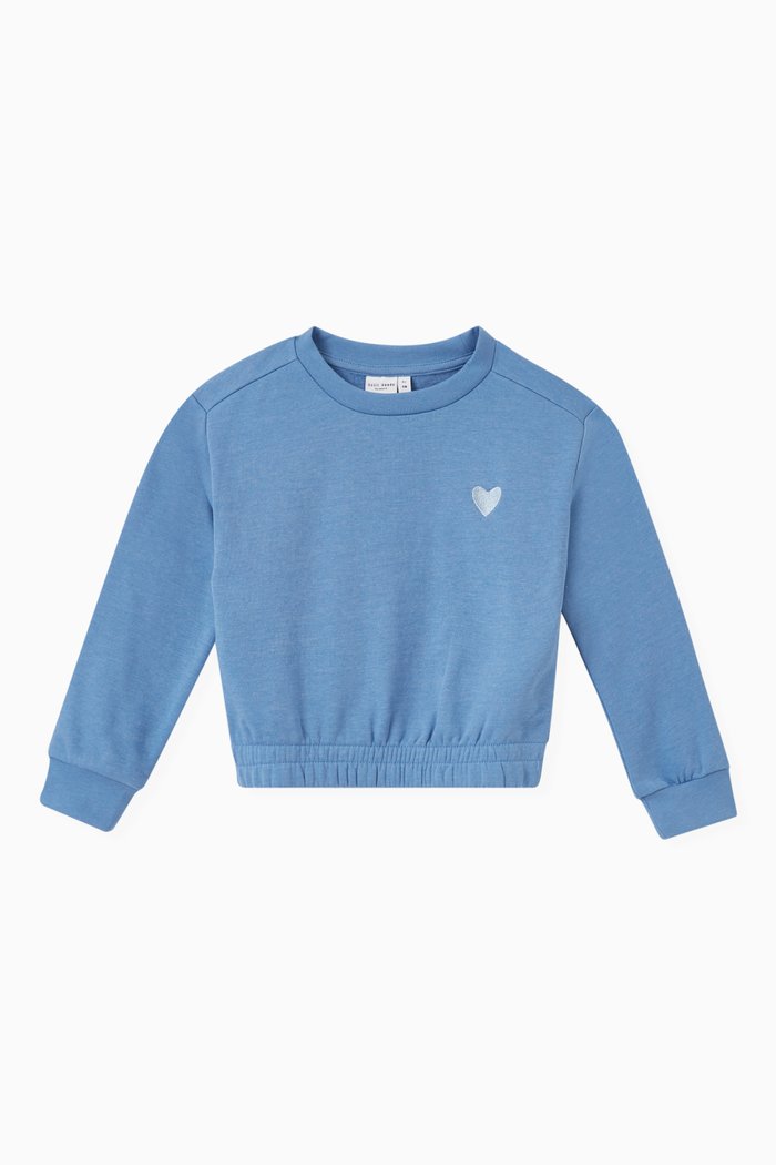 

Embroiderd Heart Sweatshirt in Cotton, Blue