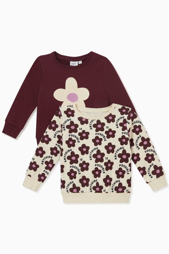 

Floral Print Sweatshirts, Set of Two, Neutral