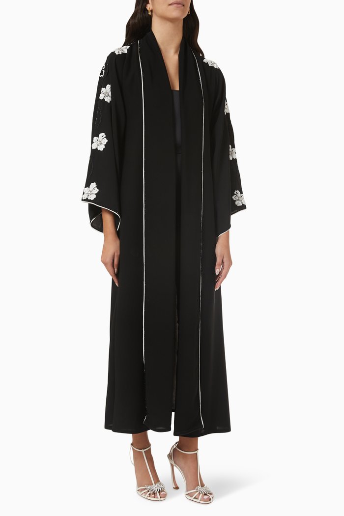 

Floral Embroidery Abaya, Black