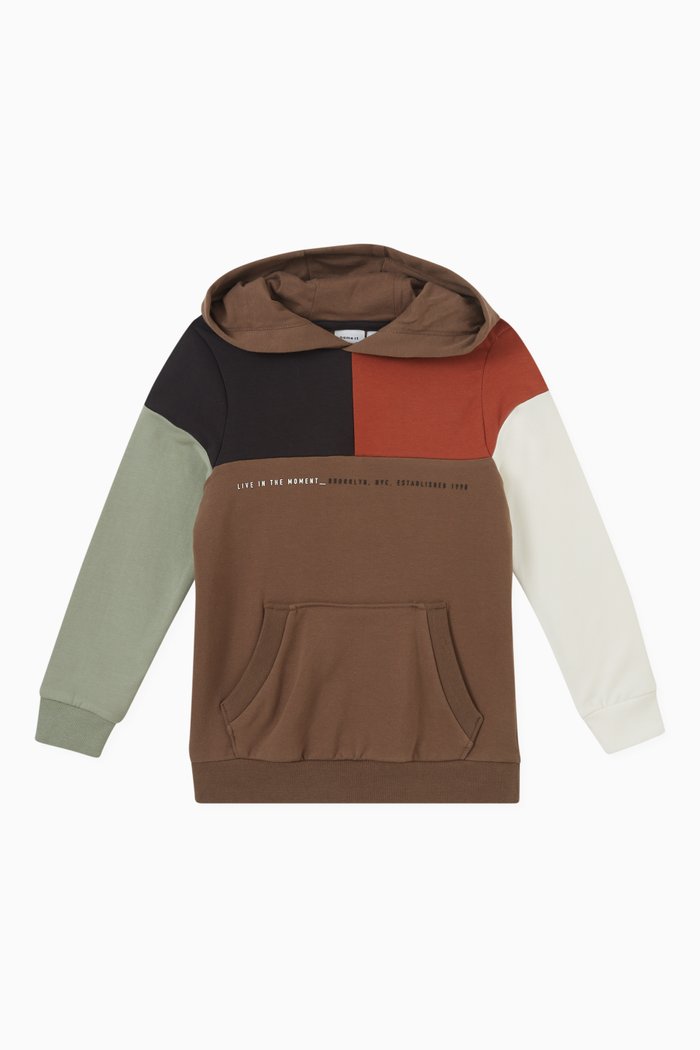 

Colourblock Hoodie in Organic Cotton, Brown