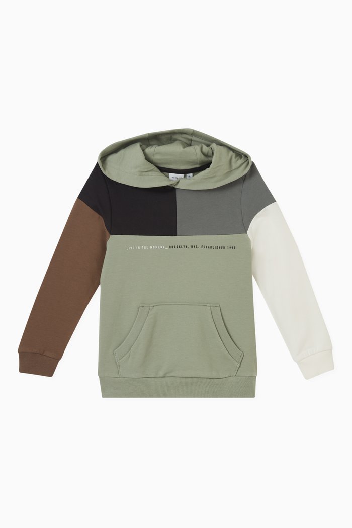 

Colourblock Hoodie in Organic Cotton, Green