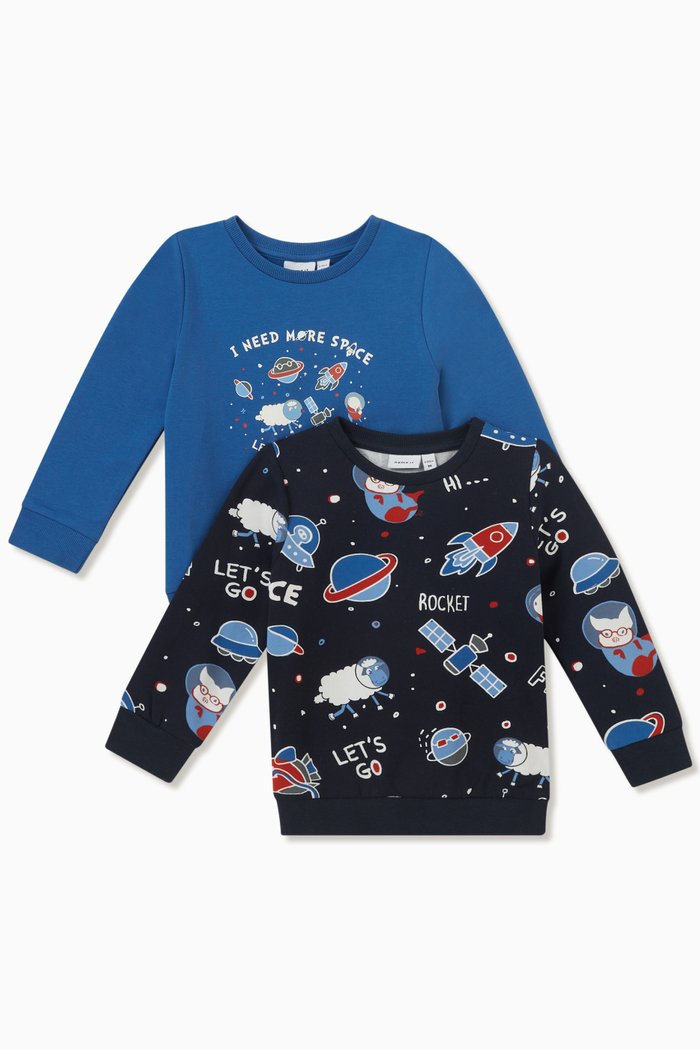 

Printed Sweatshirts in Cotton, Set of Two, Blue