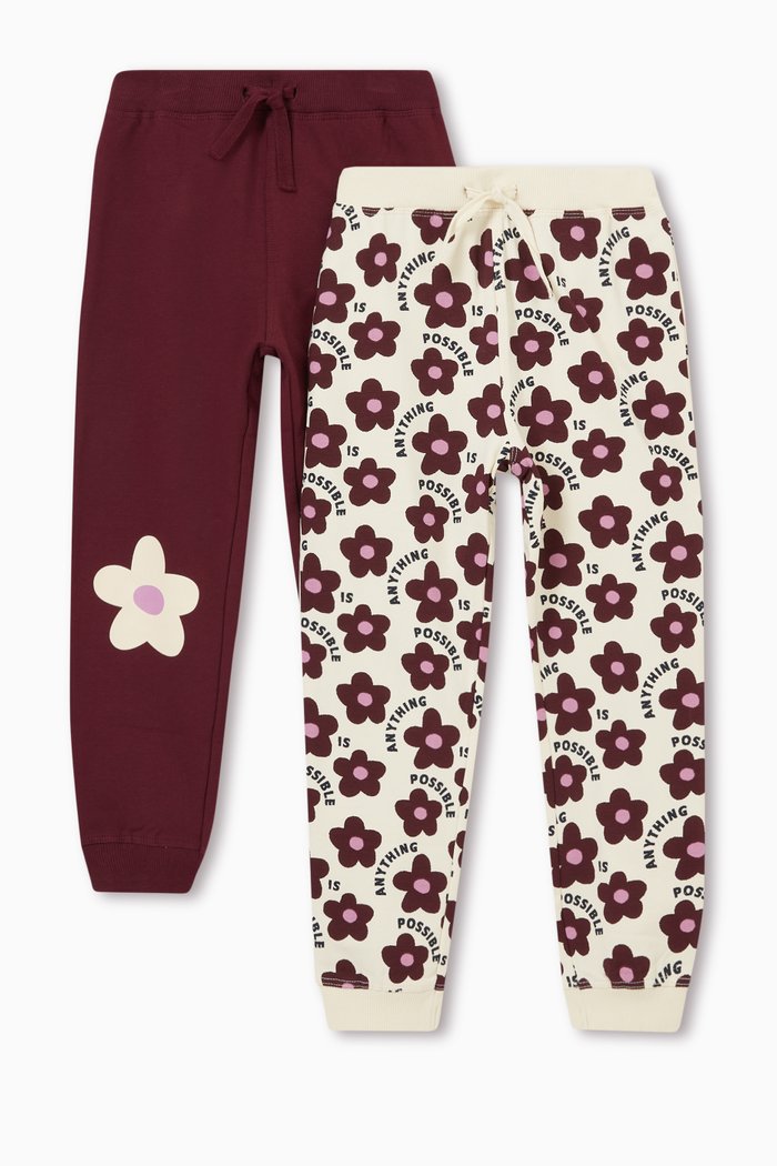 

Floral Print Sweatpants in Cotton, Set of Two, Neutral