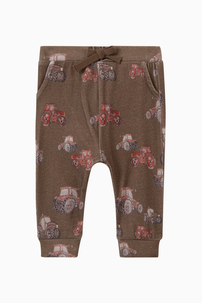 

Tractor Print Trousers in Cotton, Brown