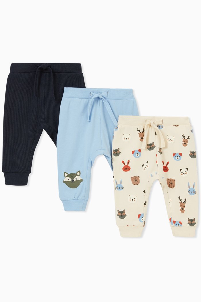 Printed Sweatpants in Cotton, Set of Three, Blue