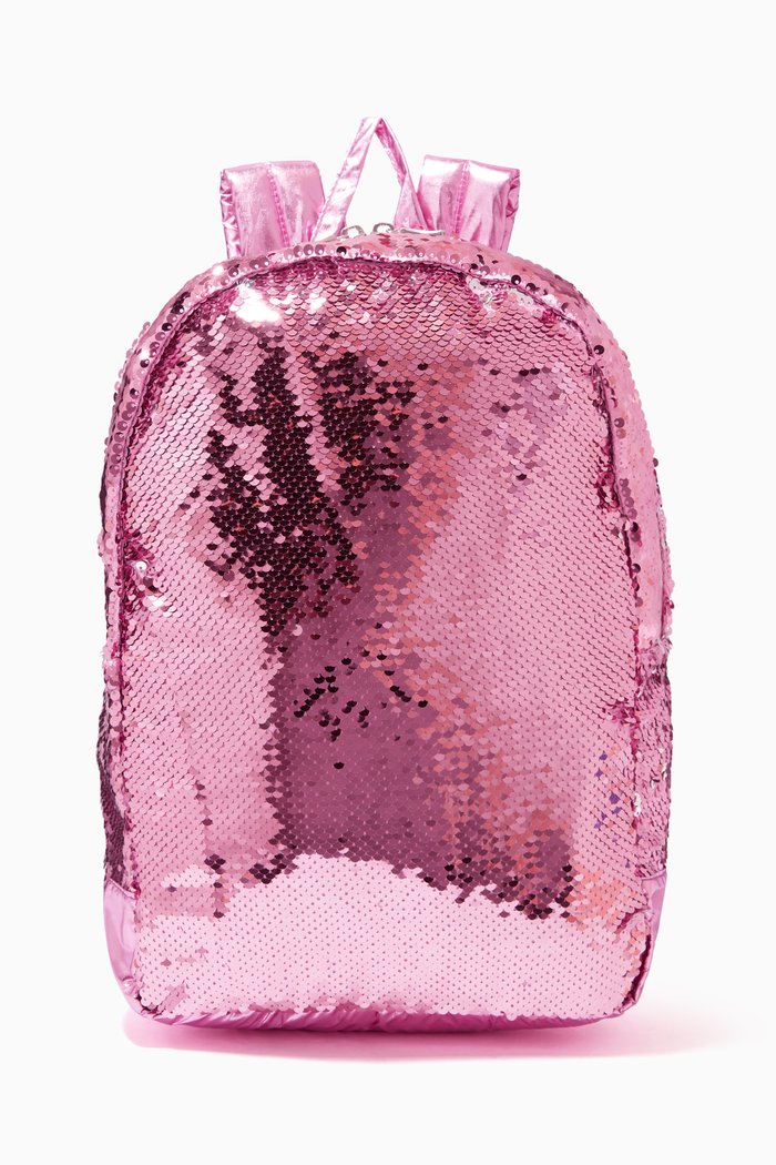 Sequin Backpack & Pencil Case Set in Metallic Nylon, Pink
