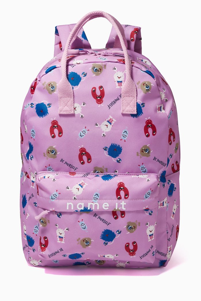 

Monster Print Backpack, Purple