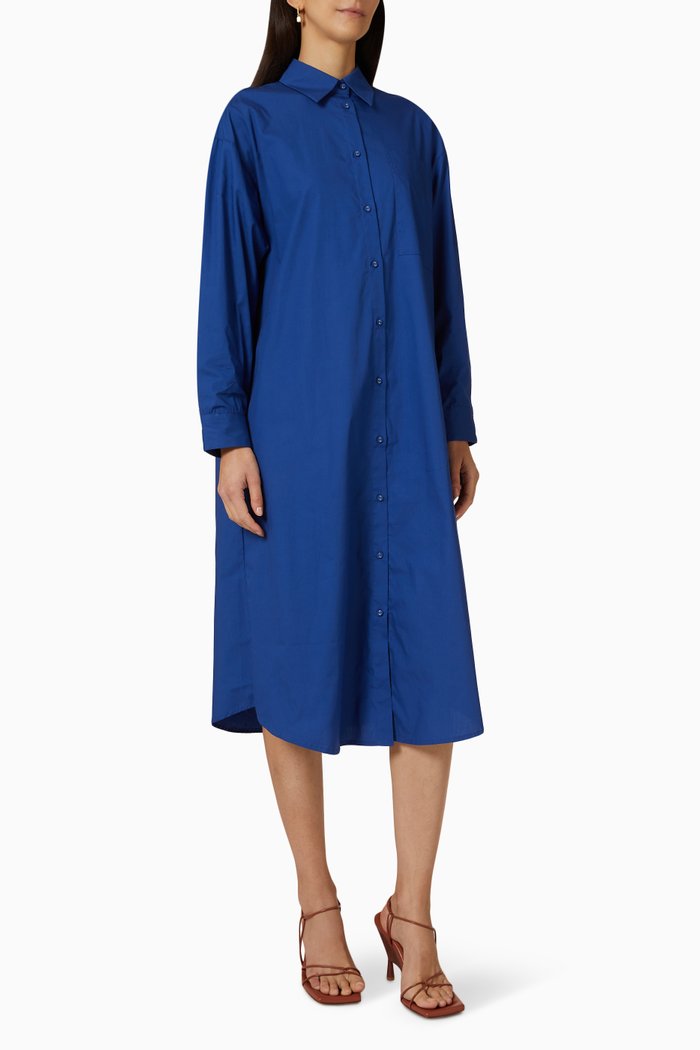 Yasjubili Midi Shirt Dress in Organic Cotton-poplin, Blue