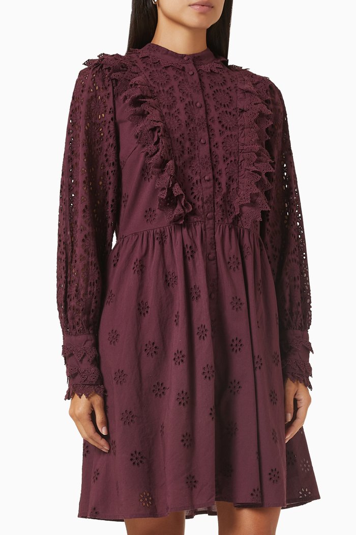 

Yasabiri Mini Dress in Organic Cotton, Burgundy