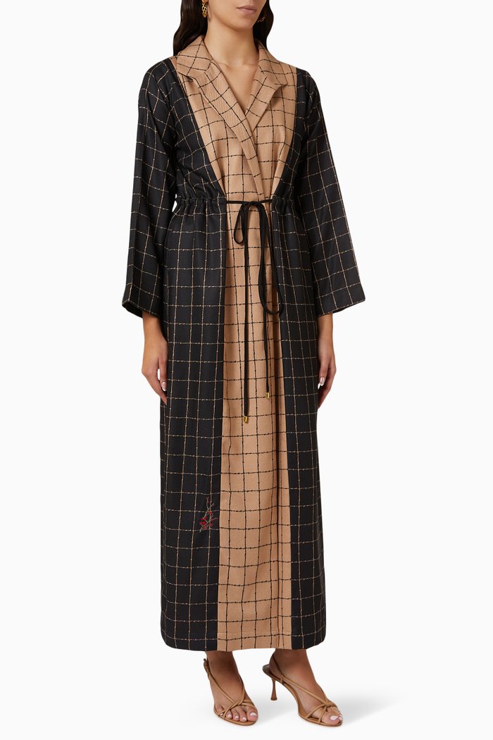 Checked Abaya in Tencel, Black