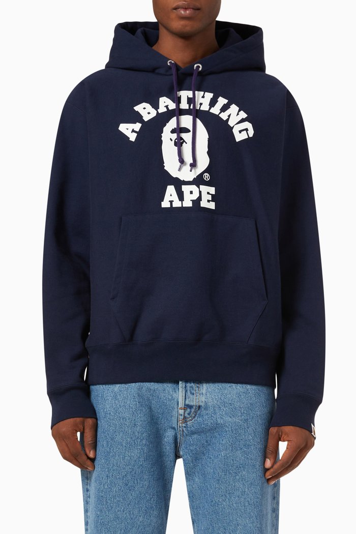 

Classic College Relaxed-fit Hoodie in Cotton Terry, Blue