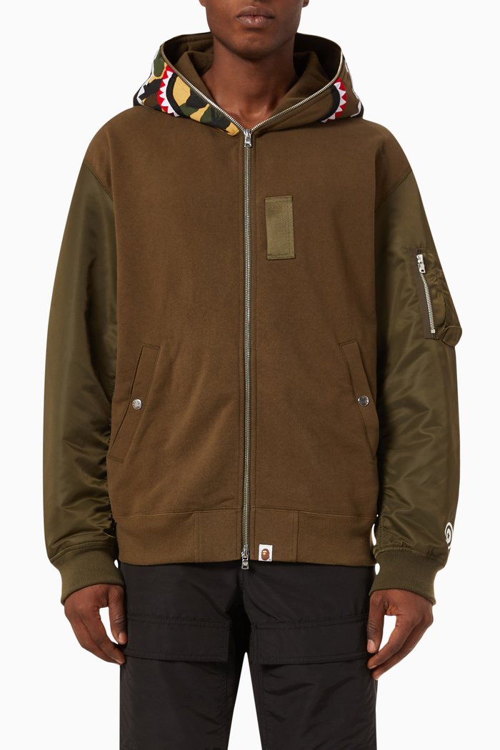 

Military Shark Relaxed-fit Hoodie in Cotton Terry, Green