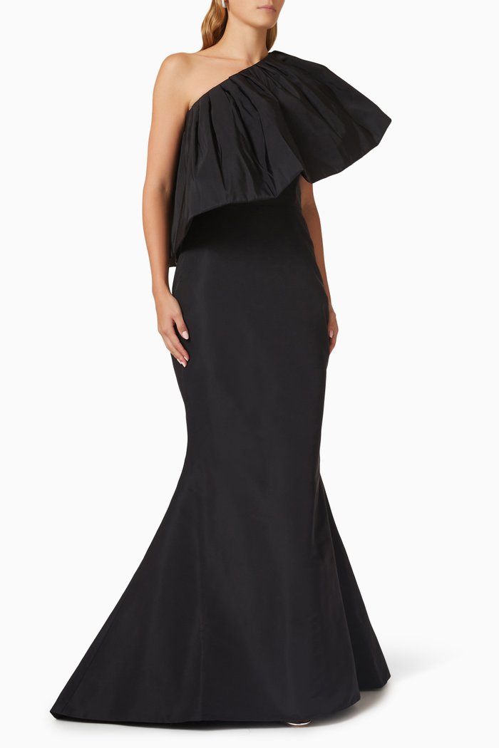 

Irena One-shoulder Mermaid Gown in Silk Faille, Black