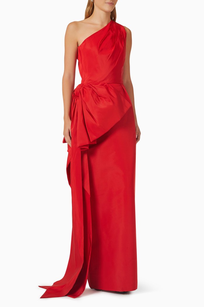 

Cecilia One-shoulder Column Gown in Silk Faille, Red