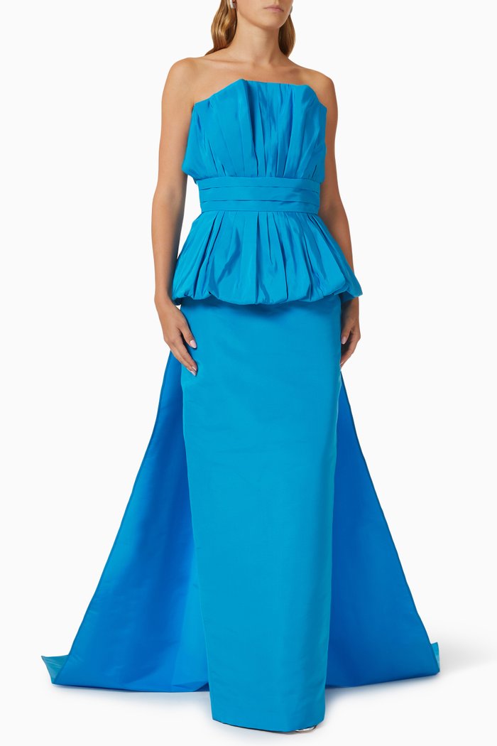 

Emilia Strapless Column Gown in Silk Faille, Blue