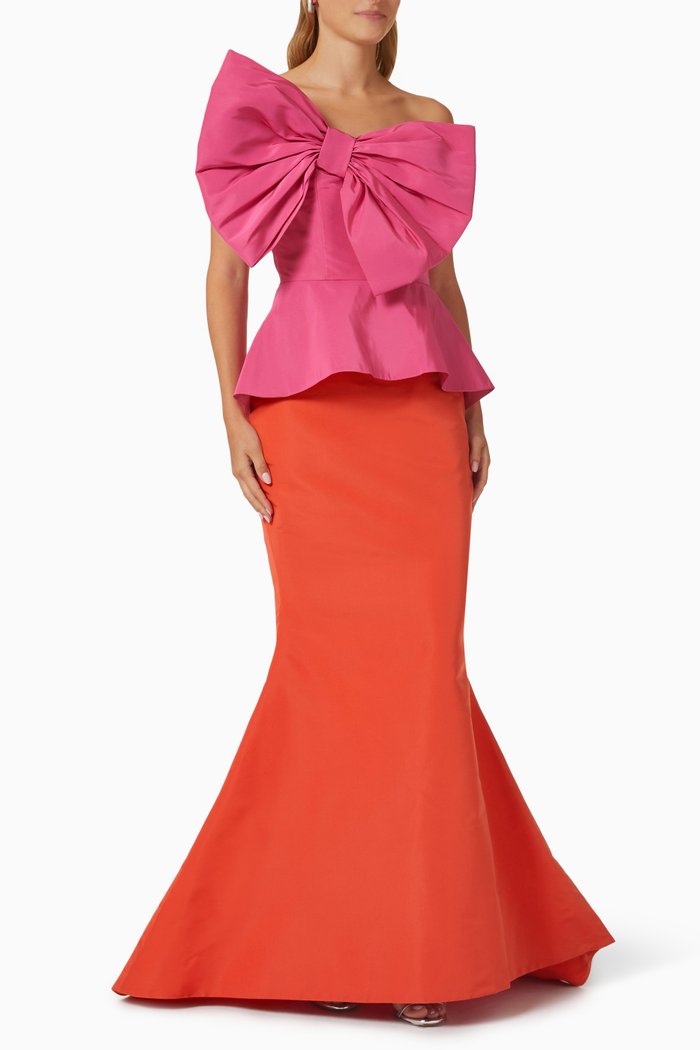 

Alina Colour-block Mermaid Gown in Silk Faille, Orange