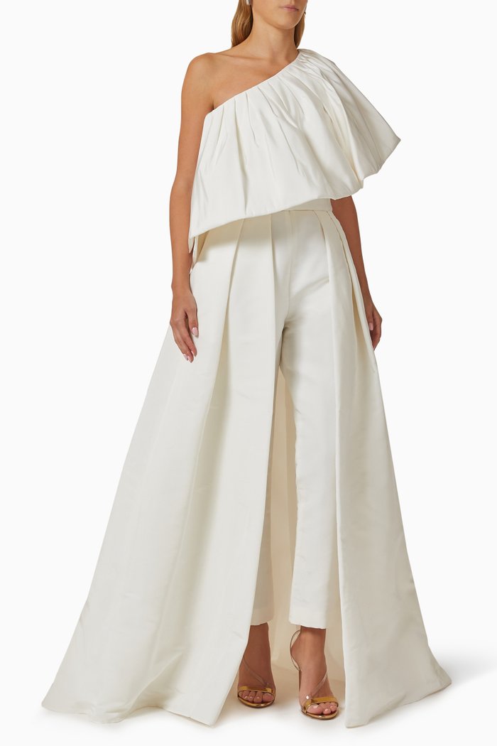 

Irena Jumpsuit with Overskirt in Silk Faille, White