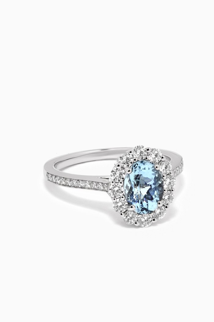 

1735 Aquamarine & Diamond Ring in Platinum, Blue