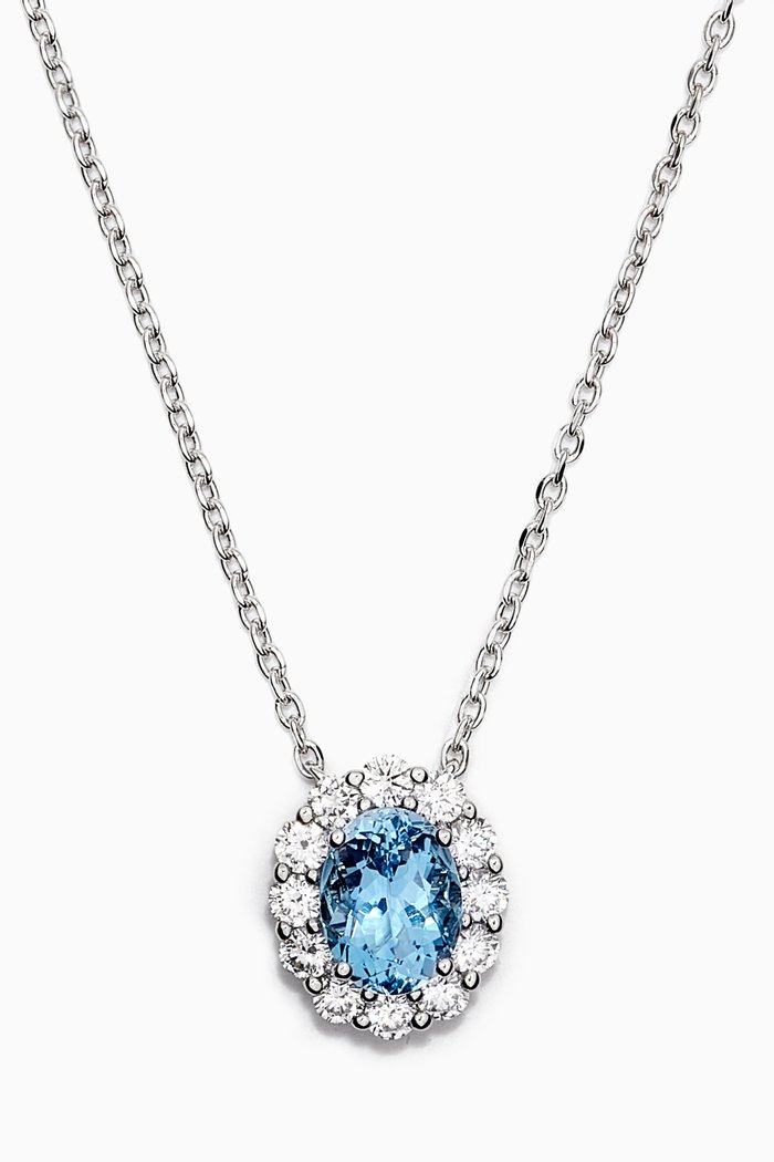 

1735 Aquamarine & Diamond Pendant Necklace in Platinum, Blue