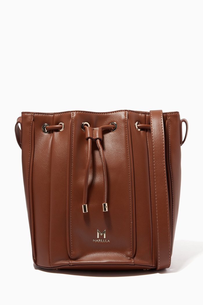 

Medium Monia Bucket Bag in Faux Leather, Brown