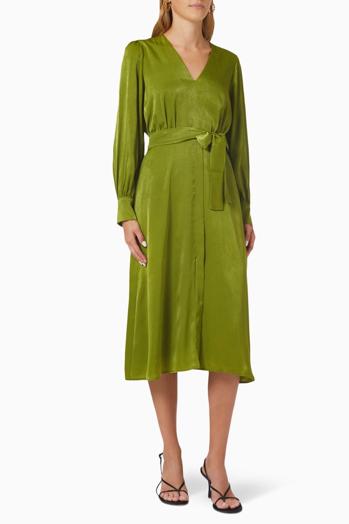 

Dula Midi Dress in Satin, Green