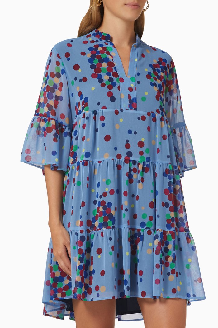 

Ikebana Dot-print Tiered Mini Dress, Blue