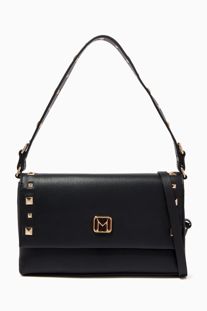 

Small Edict Studded Shoulder Bag in Faux Leather, Black