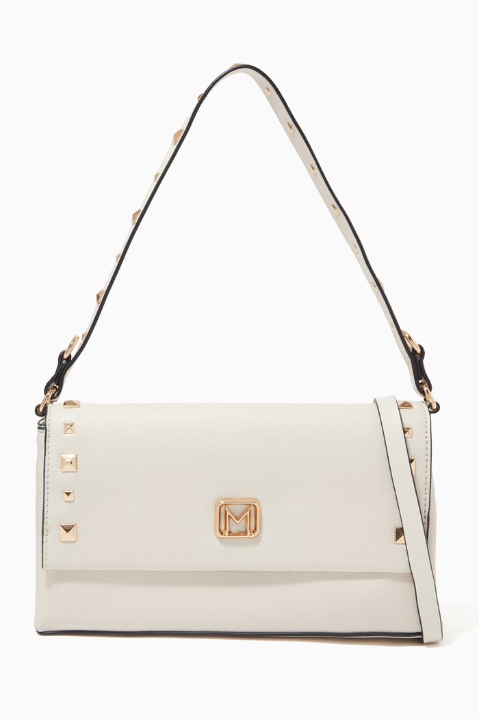 

Small Edict Studded Shoulder Bag in Faux Leather, White