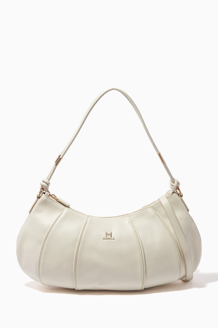 

Hobo Panelled Shoulder Bag in Faux Leather, White