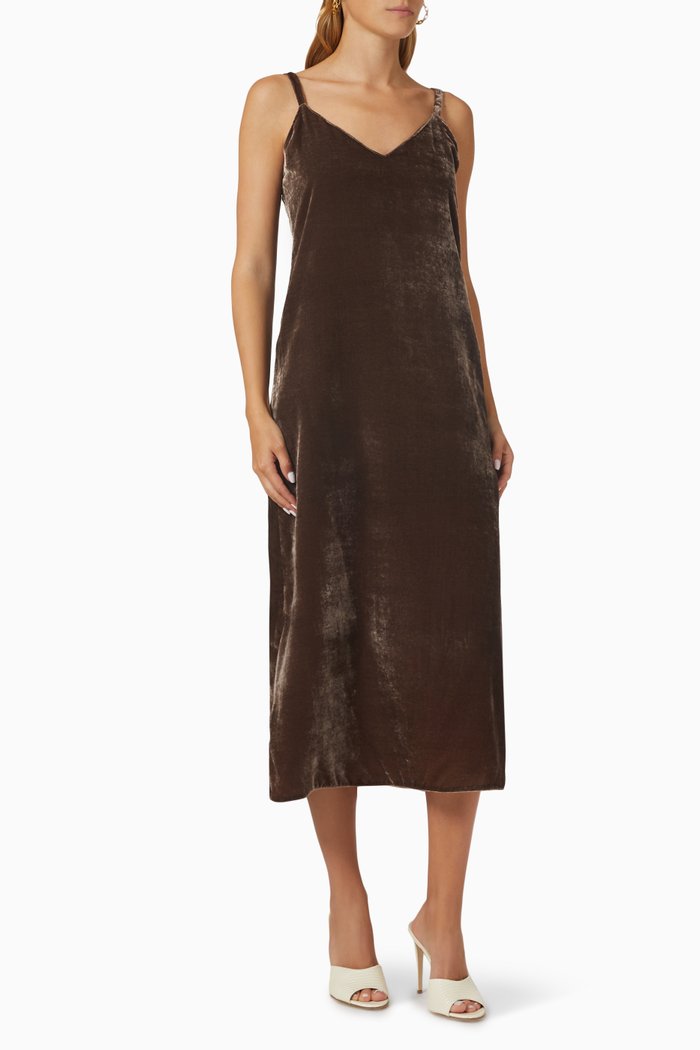 Gaia Midi Slip Dress in Velvet, Brown