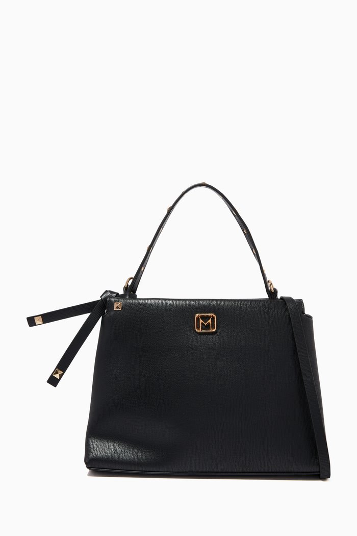 

Large Peonia Studded Shoulder Bag in Faux-leather, Black