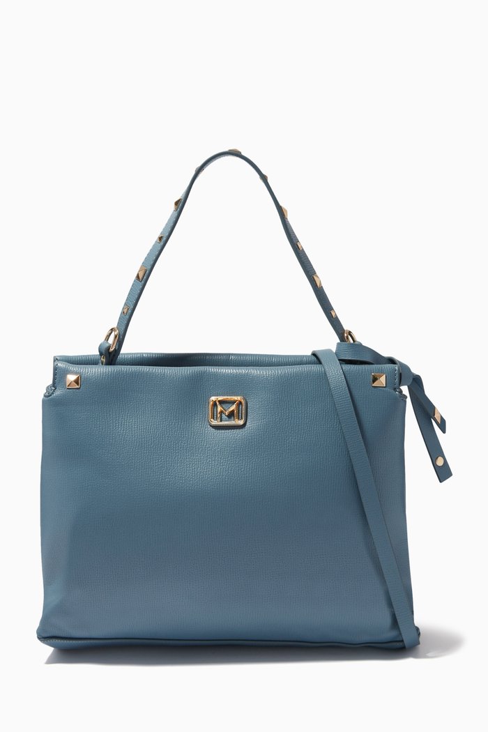 

Large Peonia Studded Shoulder Bag in Faux-leather, Blue