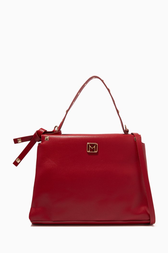 

Large Peonia Studded Shoulder Bag in Faux-leather, Red