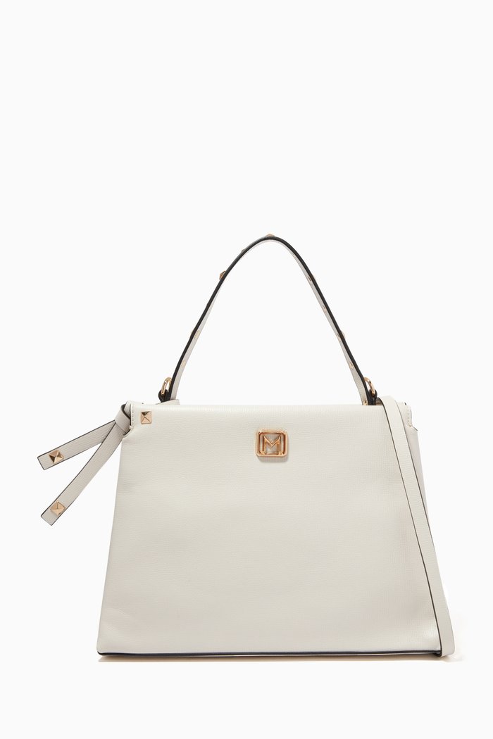 

Large Peonia Studded Shoulder Bag in Faux-leather, White