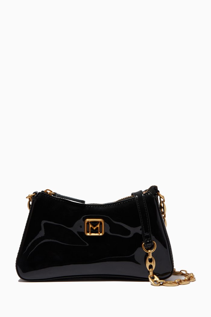 

Small Mano Shoulder Bag in Patent Faux-leather, Black