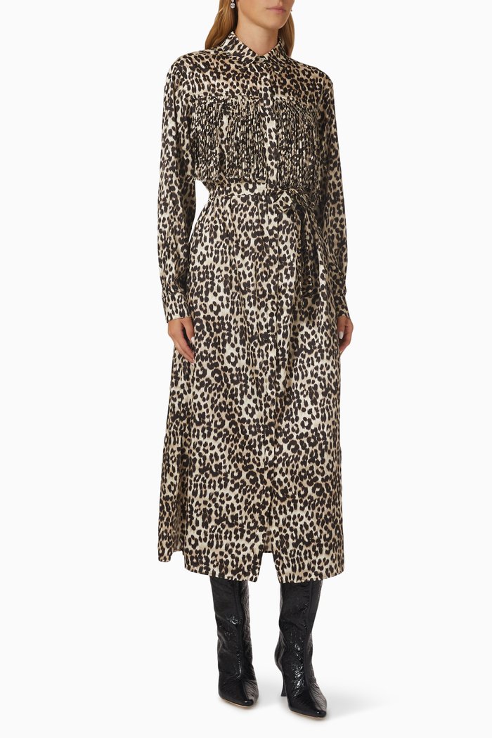 

Elery Fringed Midi Dress in Twill, Black
