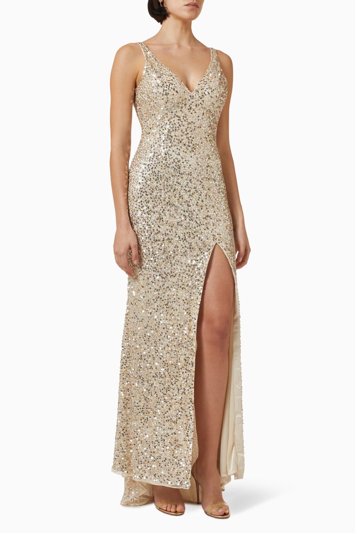

Sleeveless Maxi Dress in Sequin, Gold