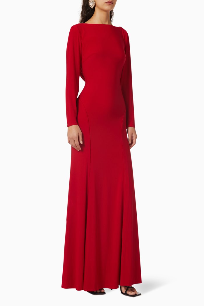 

Cowl Back Maxi Dress in Jersey, Red