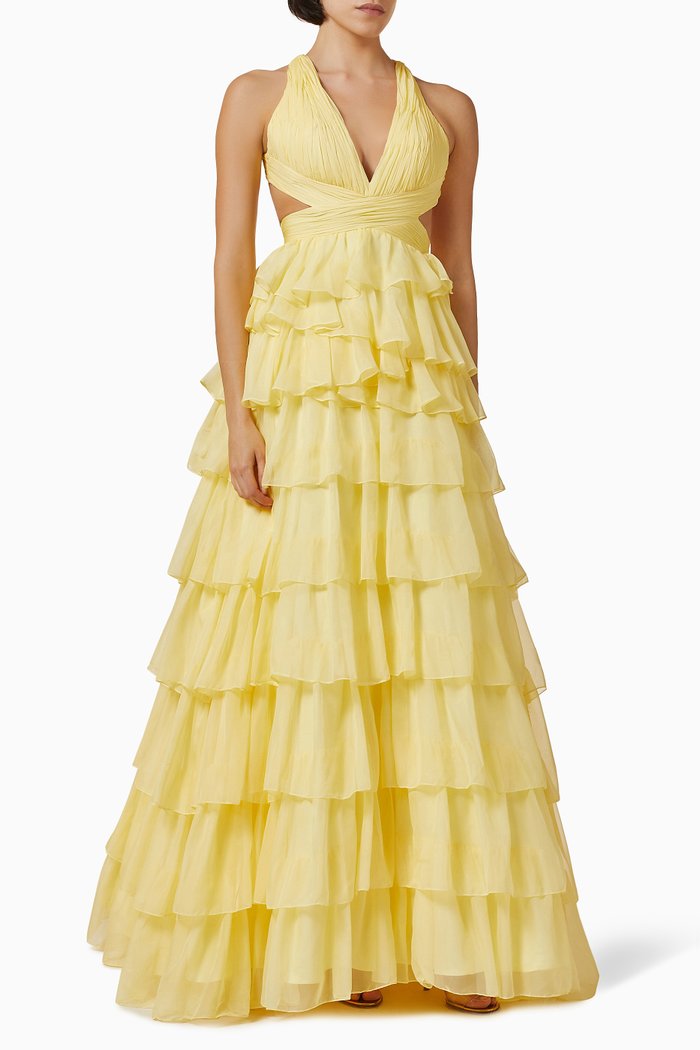 

Layered Cut-out Maxi Dress in Chiffon, Yellow
