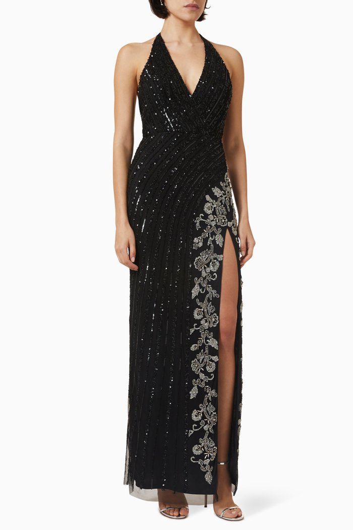 

Bead-embellished Halterneck Maxi Dress, Black