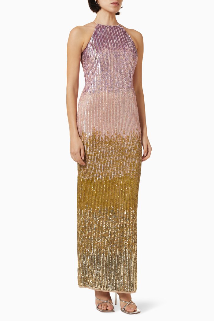

Ombre Halterneck Maxi Dress in Sequin, Multicolour