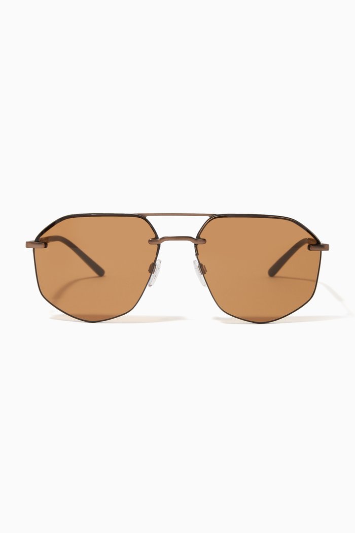 

Round Frame Sunglasses in Metal, Brown