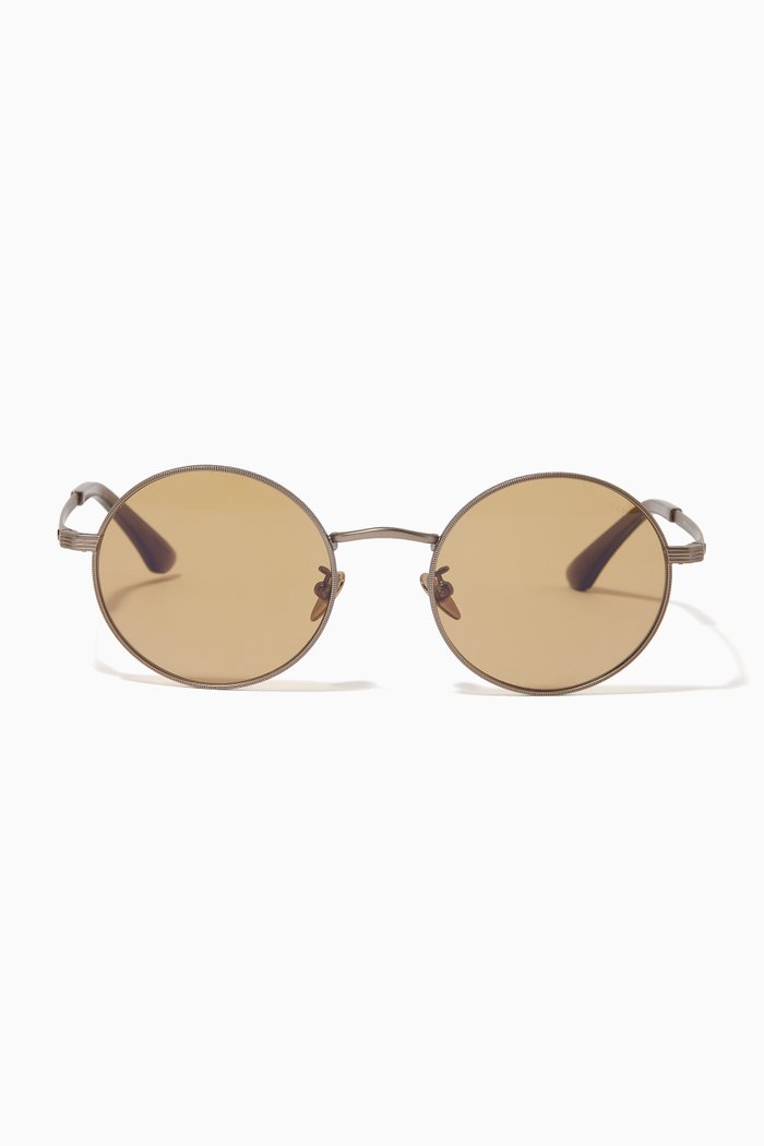 

Round Frame Sunglasses in Matte Metal, Brown