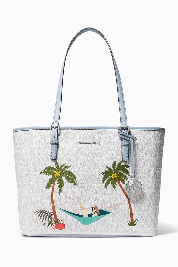 

Jet Set Girls Printed Carryall Tote in Coated-canvas, White