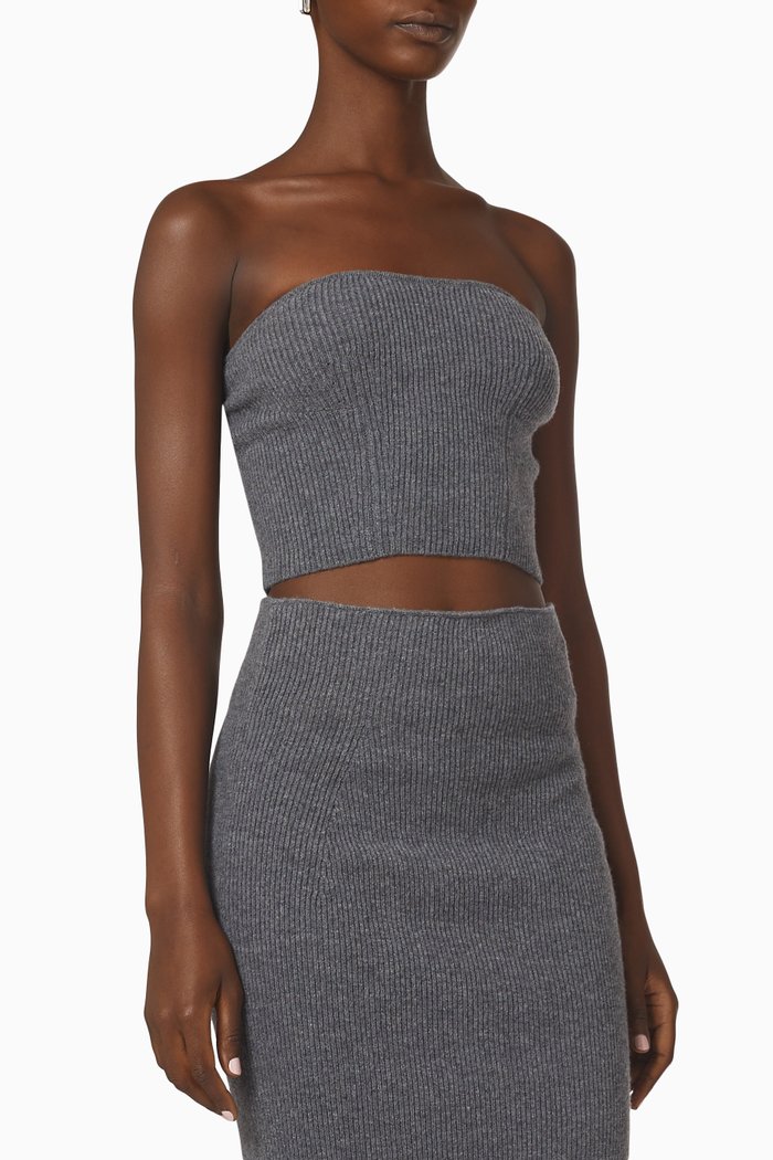 

Corset-Cut Bustier Top in Wool Knit, Grey