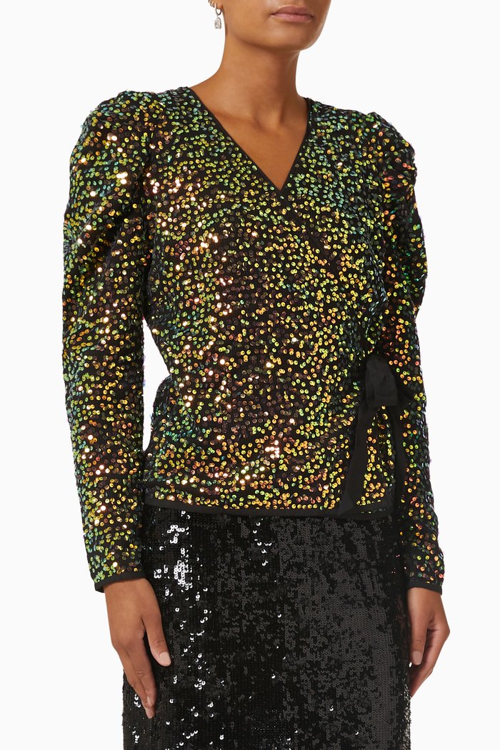 Yassiglo Wrap Top in Sequins, Black